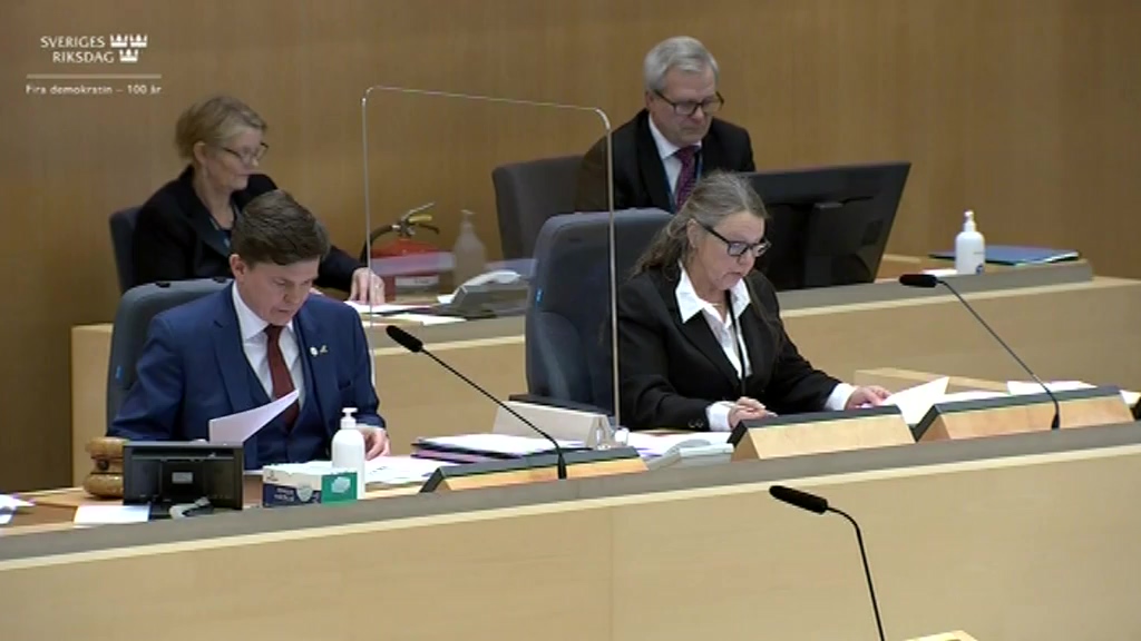 Stillbild från debatten i kammaren